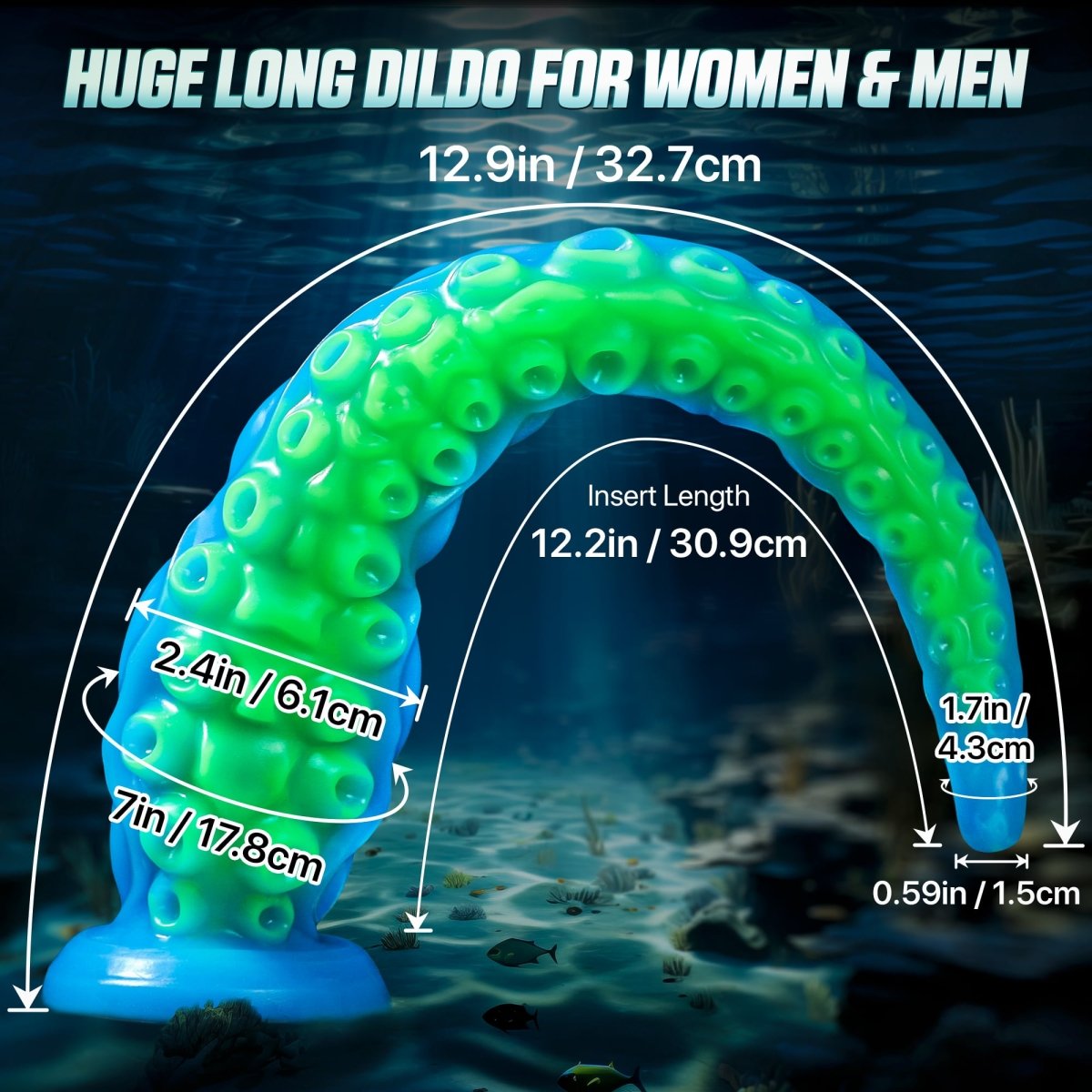 12.9inch Silicone Luminous Tentagle Multiple Stimualtion Dildo with Suction Cup - Lunatear