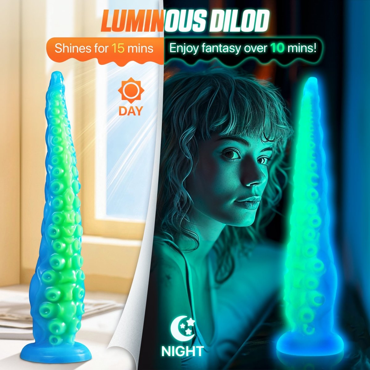 12.9inch Silicone Luminous Tentagle Multiple Stimualtion Dildo with Suction Cup - Lunatear