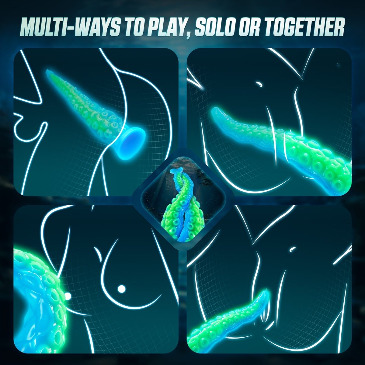 12.9inch Silicone Luminous Tentagle Multiple Stimualtion Dildo with Suction Cup - Lunatear