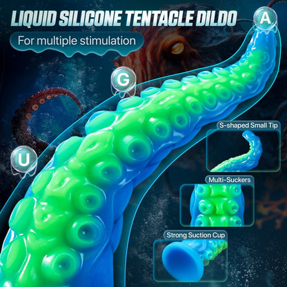 12.9inch Silicone Luminous Tentagle Multiple Stimualtion Dildo with Suction Cup - Lunatear