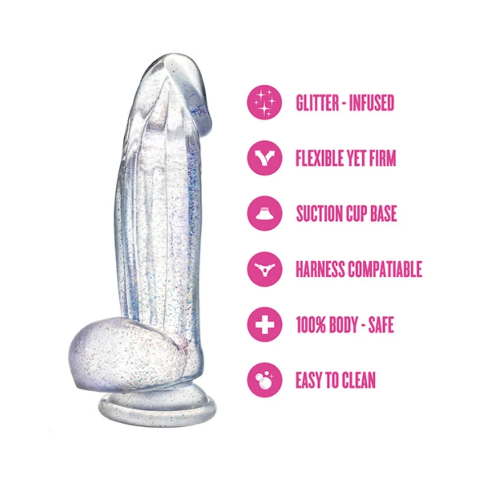 Godemichet transparent de 19 cm – flexible et scintillant, pour plaisir solo ou en couple