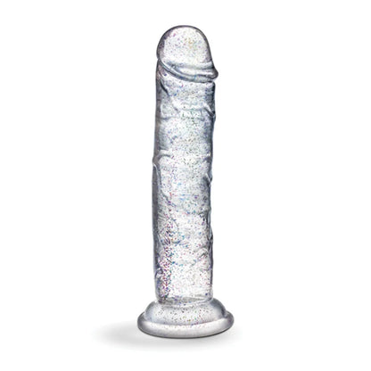 Godemichet transparent de 15 cm avec paillettes – plaisir mains libres