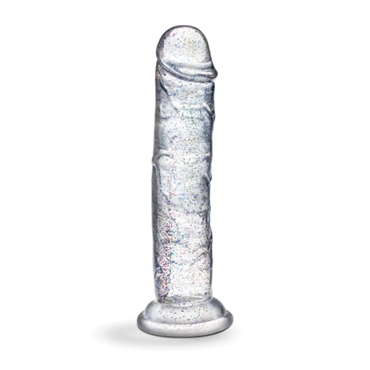 Godemichet transparent de 15 cm avec paillettes – plaisir mains libres