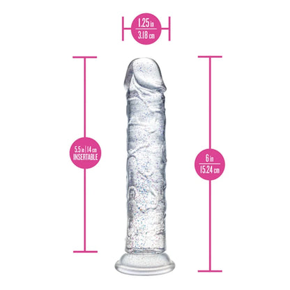 Godemichet transparent de 15 cm avec paillettes – plaisir mains libres