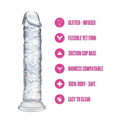 Godemichet transparent de 15 cm avec paillettes – plaisir mains libres