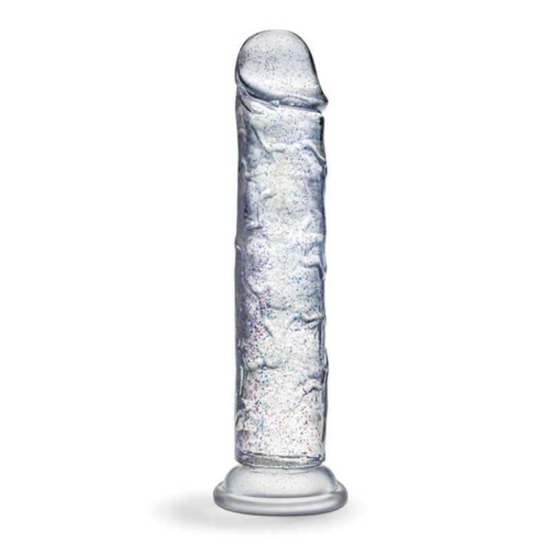 Godemichet transparent Glamor de 18 cm – base ventouse, flexible et compatible harnais