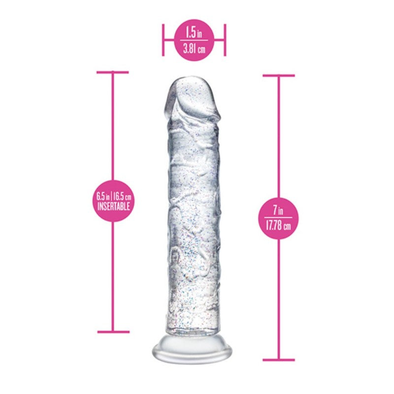 Godemichet transparent Glamor de 18 cm – base ventouse, flexible et compatible harnais